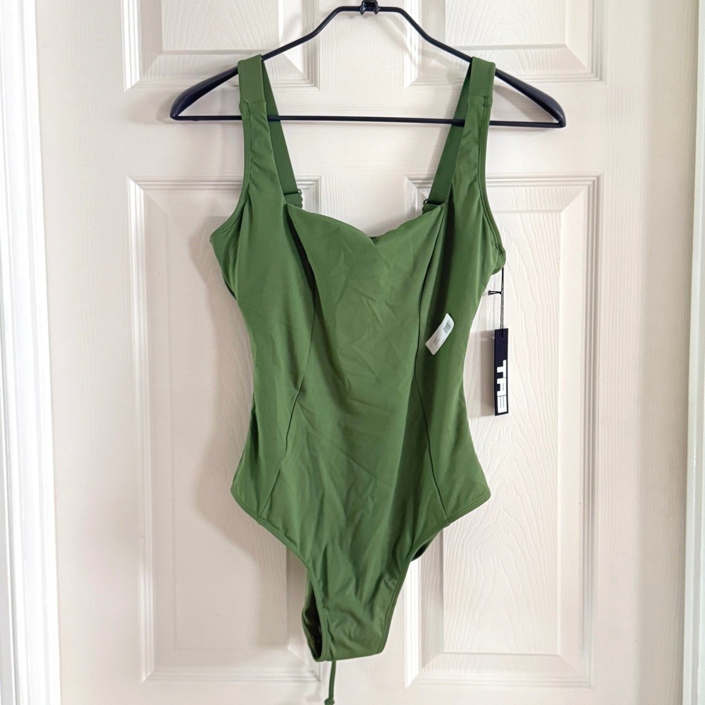 TA3 Squarey One Piece Swimsuit Army Green Compression Lace Up Back M Short